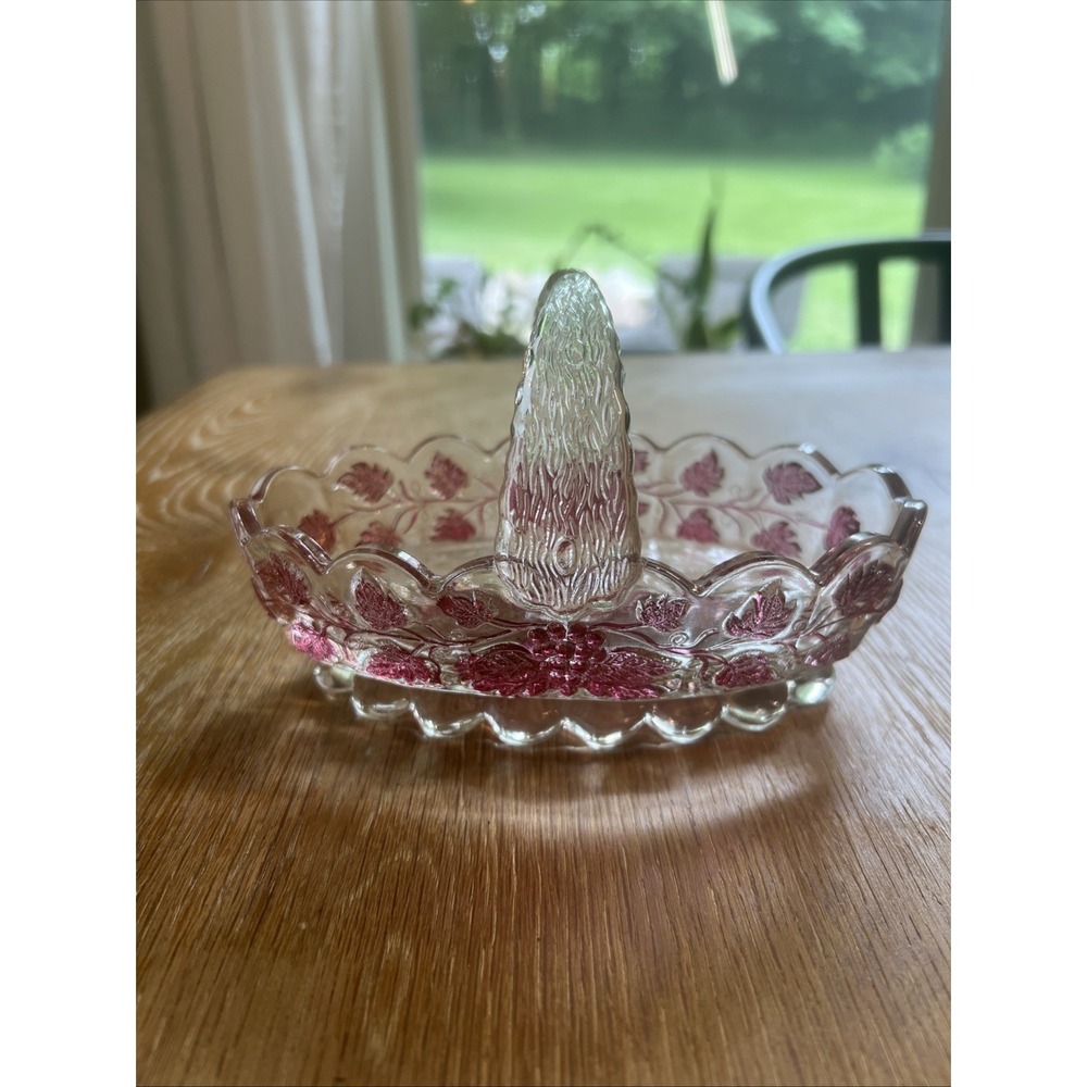 Westmoreland Ruby Flashed Paneled Grape Oval Basket Glass Candy Soap Dish